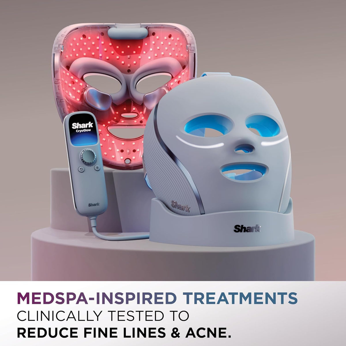 Shark CryoGlow LED Face Mask, Red Light Therapy, Under-Eye Cooling, FW312PL Red, Blue & Deep Infrared Light, Skincare Device for Fine Lines & Acne, Clinically Tested & FDA-Cleared, 4 Modes, Lilac