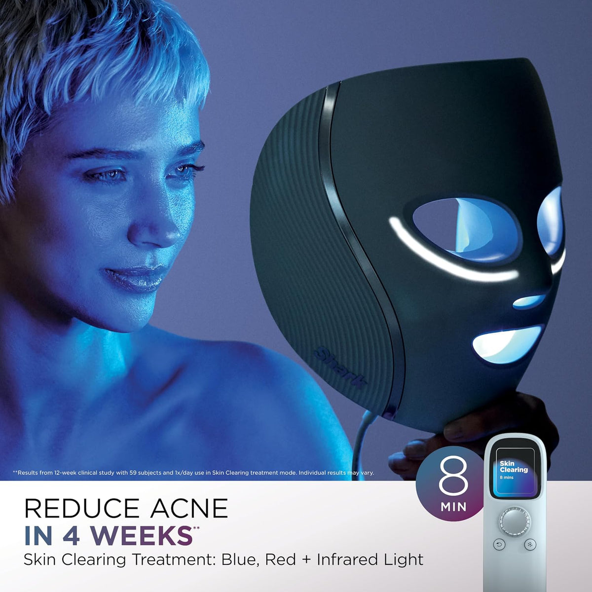 Shark CryoGlow LED Face Mask, Red Light Therapy, Under-Eye Cooling, FW312PL Red, Blue & Deep Infrared Light, Skincare Device for Fine Lines & Acne, Clinically Tested & FDA-Cleared, 4 Modes, Lilac